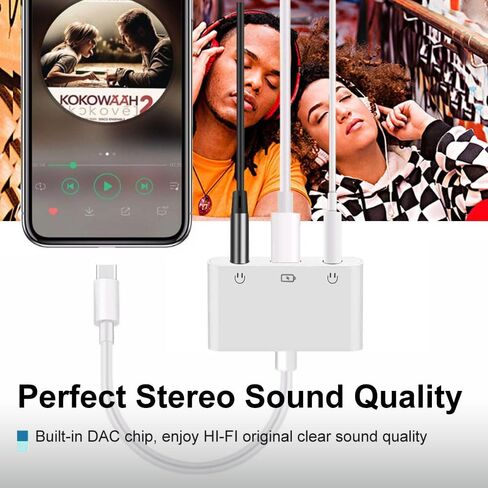 محول USB نوع C الى مقبس سماعة راس 3.5 ملم من USB C الى مقسم سماعة اذن مزدوج مع منفذ شحن سريع يدعم سماعة راس مزدوجة، متوافق بشكل متزامن مع ايباد برو وماك بوك وسامسونج جالكسي وجوجل بيكسل in Kuwait