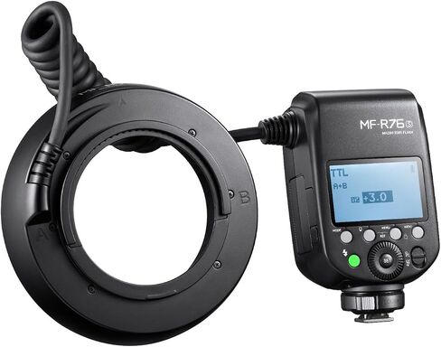 Godox MF-R76S TTL LED Micro Ring Flash، CCT 5900K 550 كامل الطاقة، 76Ws HSS 2.4G 0.1-1s وقت إعادة التدوير أنابيب فلاش مزدوجة Speedlight وحلقات محول شاشة LCD لسوني Caremas in Saudi Arabia