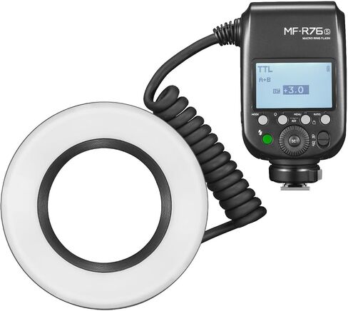 Godox MF-R76S TTL LED Micro Ring Flash، CCT 5900K 550 كامل الطاقة، 76Ws HSS 2.4G 0.1-1s وقت إعادة التدوير أنابيب فلاش مزدوجة Speedlight وحلقات محول شاشة LCD لسوني Caremas in Saudi Arabia