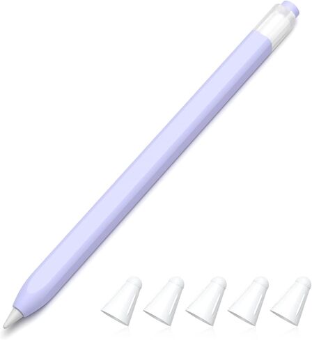 Classic Silicone Pencil Case Compatible with Apple Pencil 1st Generation Case Cover Sleeve,[with 5 Cloth Fiber Silicone Tip Cover],Non-Slip (Lavender) in Kuwait