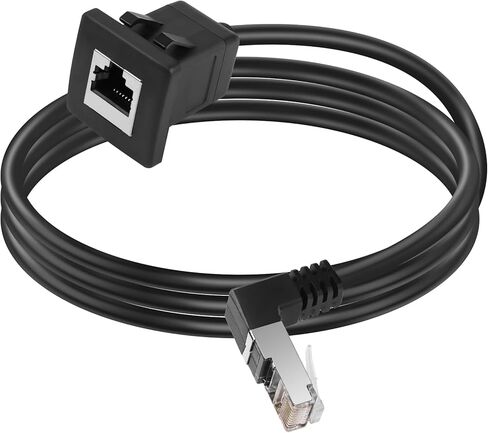 كابل إيثرنت GELRHONR بزاوية أعلى CAT5e/5، 90 درجة RJ45 ذكر إلى أنثى لوحة تركيب CAT5 سلك موسع شبكة LAN محمية للمكتب والجدار ولوحة الهيكل أسود - 2M in Kuwait