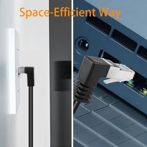 كابل إيثرنت GELRHONR بزاوية أعلى CAT5e/5، 90 درجة RJ45 ذكر إلى أنثى لوحة تركيب CAT5 سلك موسع شبكة LAN محمية للمكتب والجدار ولوحة الهيكل أسود - 2M in Kuwait