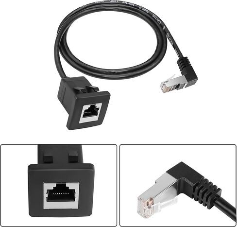 كابل إيثرنت GELRHONR بزاوية أعلى CAT5e/5، 90 درجة RJ45 ذكر إلى أنثى لوحة تركيب CAT5 سلك موسع شبكة LAN محمية للمكتب والجدار ولوحة الهيكل أسود - 2M in Kuwait