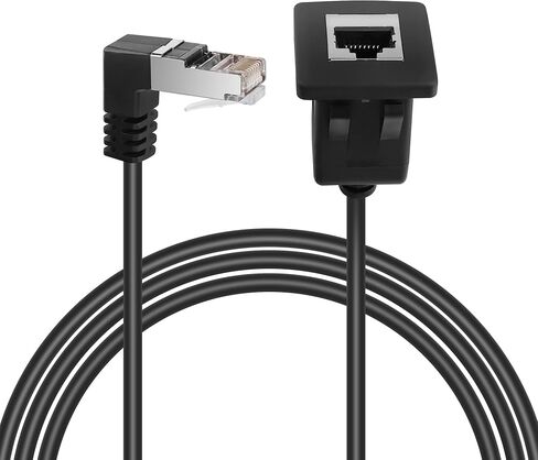 كابل إيثرنت GELRHONR بزاوية أعلى CAT5e/5، 90 درجة RJ45 ذكر إلى أنثى لوحة تركيب CAT5 سلك موسع شبكة LAN محمية للمكتب والجدار ولوحة الهيكل أسود - 2M in Kuwait