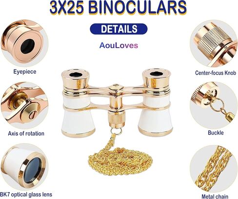AouloveS Opera Glasses Binoculars 3 X 25 Compact and Lightweight Optical BK7 Theater Glasses with Chain for Adults Kids Women in Concert Theater Opera (Black) in Kuwait