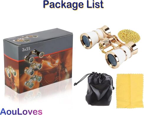 AouloveS Opera Glasses Binoculars 3 X 25 Compact and Lightweight Optical BK7 Theater Glasses with Chain for Adults Kids Women in Concert Theater Opera (Black) in Kuwait