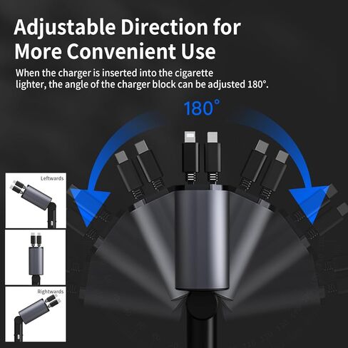 شاحن سيارة 4 في 1 قابل للسحب مع USB من النوع C وسلك iPhone Lightning ومنفذي شحن سريع، ولاعة سجائر بقدرة 66 وات لهاتف iPhone 15/14/13 Pro Max Plus Mini، وهواتف Samsung Galaxy in Kuwait
