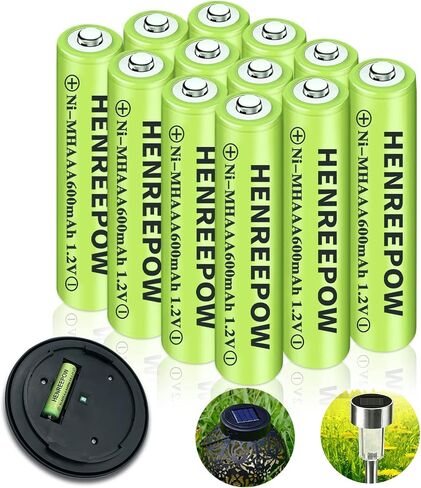 Henreepow Ni-MH Rechargeable AAA Batteries High Capacity 1.2V Pre-Charged Triple A Battery for Garden Lights, Outdoor Solar Lights, Battery String Lights, Pathway Lights (AAA 600mAh-12pack) in Kuwait