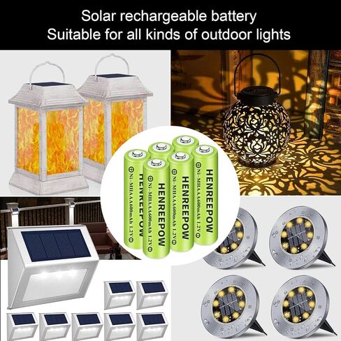 Henreepow Ni-MH Rechargeable AAA Batteries High Capacity 1.2V Pre-Charged Triple A Battery for Garden Lights, Outdoor Solar Lights, Battery String Lights, Pathway Lights (AAA 600mAh-12pack) in Kuwait