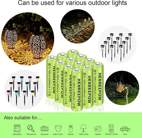 Henreepow Ni-MH Rechargeable AAA Batteries High Capacity 1.2V Pre-Charged Triple A Battery for Garden Lights, Outdoor Solar Lights, Battery String Lights, Pathway Lights (AAA 600mAh-12pack) in Kuwait