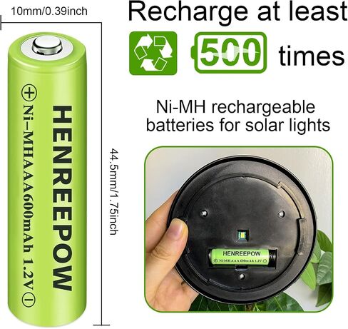 Henreepow Ni-MH Rechargeable AAA Batteries High Capacity 1.2V Pre-Charged Triple A Battery for Garden Lights, Outdoor Solar Lights, Battery String Lights, Pathway Lights (AAA 600mAh-12pack) in Kuwait