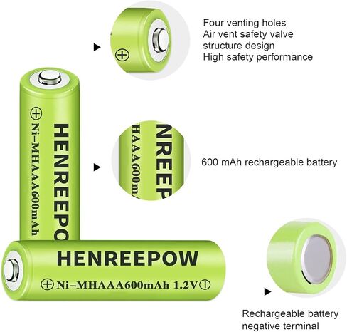 Henreepow Ni-MH Rechargeable AAA Batteries High Capacity 1.2V Pre-Charged Triple A Battery for Garden Lights, Outdoor Solar Lights, Battery String Lights, Pathway Lights (AAA 600mAh-12pack) in Kuwait
