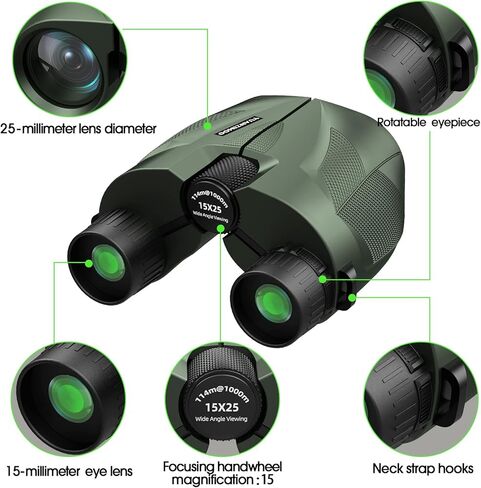 YUANZIMOO 15x25 Binoculars for Adults and Kids High Powered Binoculars Waterproof Compact Binoculars with Low Light Night Vision for Hunting Outdoor Sports Concerts and Bird Watching in Kuwait