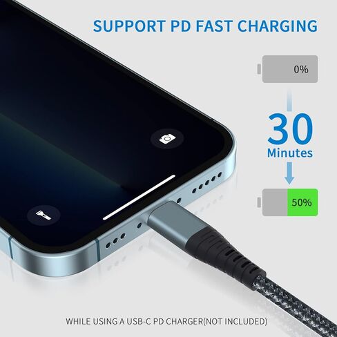 كابل USB C إلى Lightning بطول 10 أقدام، قطعتين، [معتمد من Apple MFi] كابل شاحن سريع من النايلون المضفر من النوع C إلى سلك iPhone كابل شاحن سريع من النايلون المضفر من النوع C إلى سلك iPhone متوافق in Kuwait