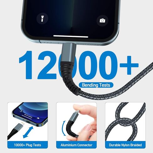 كابل USB C إلى Lightning بطول 10 أقدام، قطعتين، [معتمد من Apple MFi] كابل شاحن سريع من النايلون المضفر من النوع C إلى سلك iPhone كابل شاحن سريع من النايلون المضفر من النوع C إلى سلك iPhone متوافق in Kuwait
