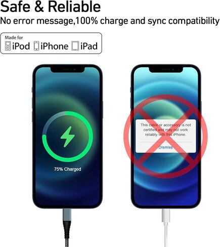 كابل USB C إلى Lightning بطول 10 أقدام، قطعتين، [معتمد من Apple MFi] كابل شاحن سريع من النايلون المضفر من النوع C إلى سلك iPhone كابل شاحن سريع من النايلون المضفر من النوع C إلى سلك iPhone متوافق in Kuwait