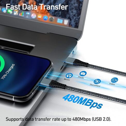 كابل USB C إلى Lightning بطول 10 أقدام، قطعتين، [معتمد من Apple MFi] كابل شاحن سريع من النايلون المضفر من النوع C إلى سلك iPhone كابل شاحن سريع من النايلون المضفر من النوع C إلى سلك iPhone متوافق in Kuwait