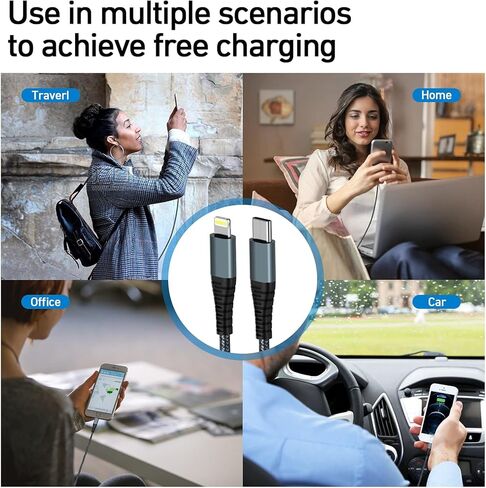 كابل USB C إلى Lightning بطول 10 أقدام، قطعتين، [معتمد من Apple MFi] كابل شاحن سريع من النايلون المضفر من النوع C إلى سلك iPhone كابل شاحن سريع من النايلون المضفر من النوع C إلى سلك iPhone متوافق in Kuwait