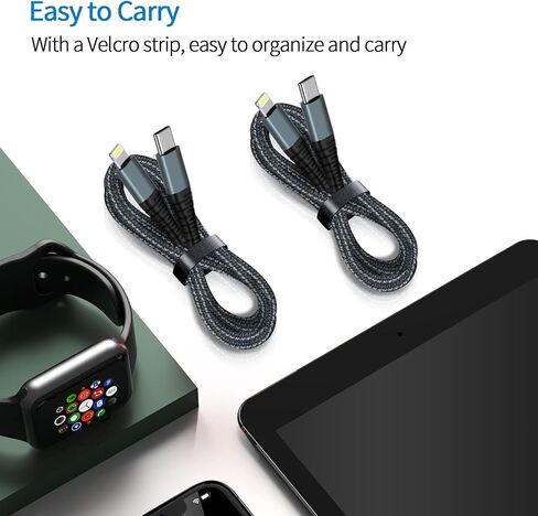 كابل USB C إلى Lightning بطول 10 أقدام، قطعتين، [معتمد من Apple MFi] كابل شاحن سريع من النايلون المضفر من النوع C إلى سلك iPhone كابل شاحن سريع من النايلون المضفر من النوع C إلى سلك iPhone متوافق in Kuwait