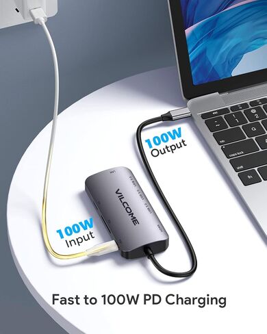 محول USB C Hub متعدد المنافذ، Vilcome 8 في 1 USB C Hub مع جيجابت إيثرنت، 4K HDMI، شحن PD 100 واط، منافذ بيانات USB 3.0 5 جيجابت في الثانية، قارئ بطاقة SD/TF، ​​لأجهزة الكمبيوتر المحمول MacBook Pro/Air HP Dell in Kuwait