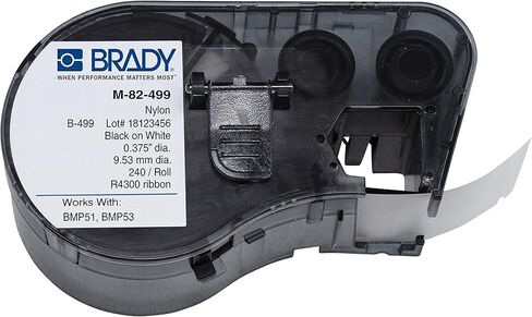 Brady M-82-499 خرطوشة قماش نايلون B-499 باللون الأسود على الأبيض، قطر 3/8 بوصة، لطابعات BMP51/BMP53 in Kuwait