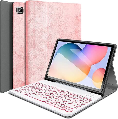 حافظة لوحة مفاتيح بإضاءة خلفية من Wineecy لجهاز Samsung Galaxy Tab S6 Lite مقاس 10.4 بوصة موديل 2022/2020 (SM-P610/P613/P615/P619)، لوحة مفاتيح لاسلكية قابلة للفصل بإضاءة خلفية بـ 7 ألوان وغطاء حامل قابل للطي من البولي يوريثان، أزرق in Kuwait
