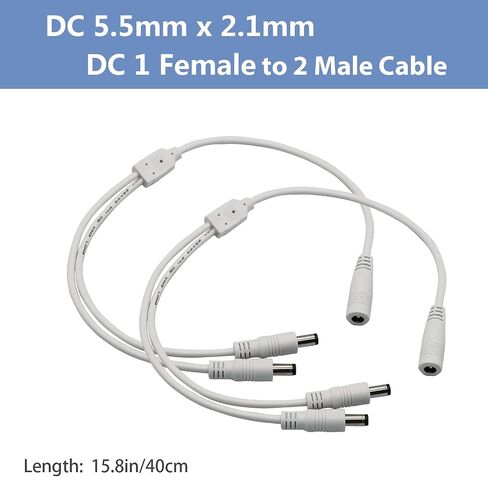 PAUTIX 2-Pack DC 1 Female to 2 Male 5.5mm X 2.1mm Splitter Cable DC Power Adapter Cord,2 Ways Y Shape DC Plug Connectors for COB 2835 3528 LED Strip Lights CCTV Security Cameras Controllers 12V 24V 5V in Kuwait