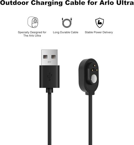 كابل شحن بطول 10 أقدام لـ Arlo Ultra/Ultra 2 وArlo Pro 3/Pro4، سلك طاقة مغناطيسي داخلي وخارجي مع محول شاحن - عبوتان باللون الأسود (غير متوافق مع Arlo Essential Spotlight) in Kuwait