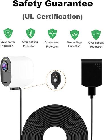 كابل شحن بطول 10 أقدام لـ Arlo Ultra/Ultra 2 وArlo Pro 3/Pro4، سلك طاقة مغناطيسي داخلي وخارجي مع محول شاحن - عبوتان باللون الأسود (غير متوافق مع Arlo Essential Spotlight) in Kuwait