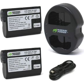 Wasabi Power Battery 2-Pack, Dual Charger for Nikon EN-EL15, EN-EL15b, EN-EL15c & D500, D600, D610, D750, D780, D800, D800E, D810, D810A, D850, D7000, D7100, D7200, D7500, Z5, Z6, Z6II, Z7, Z7II, 1 V1 in Saudi Arabia
