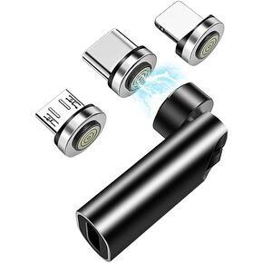 USB C Magentic Adapter 540 Degree Rotation 3 in 1 QC 3.0 Fast Charging Max Support 3A, Grey in Kuwait