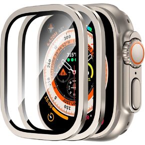 OXWALLEN 2Pack for Apple Watch Ultra 1/2 49mm Screen Protectors & Case with Alignment Tools,Anti-scratch Protective 9H Tempered Glass Film,2+2Packs Included, Black Case