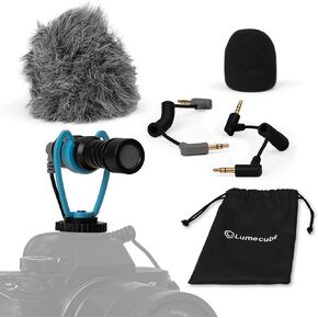 ميكروفون فيديو لوم كيوب | ميكروفون، حامل الصدمات، الزجاج الأمامي، الزجاج الأمامي الإسفنجي، كابل TRS للكاميرات، كابل TRRS للهواتف الذكية، وحقيبة السفر متضمنة | ميكروفون لكاميرات DSLR Canon وNikon والهواتف in Kuwait