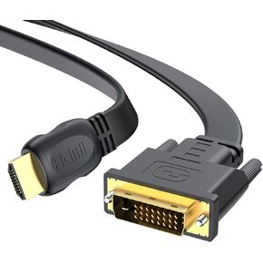 كابل DVI إلى HDMI بطول 10 أقدام، سلك محول فيديو HDMI ثنائي الاتجاه إلى DVI-D، كابل محول HDMI DVI ذكر إلى ذكر تصميم مسطح مطلي بالذهب، متوافق مع الكمبيوتر والألعاب وRaspberry Pi وRoku وPS4... in Kuwait