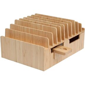 MobileVision Bamboo 10-Port Charging Station & Docking Organizer for Smartphones & Tablets, Family-Sized, for use in Corporate Offices & Classrooms in Saudi Arabia