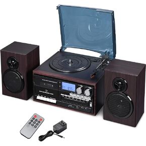 نظام مشغل تسجيل بلوتوث كلاسيكي AW مع 2 مكبرات صوت نظام ستيريو دوار ثلاثي السرعات مشغل CD/كاسيت AM/FM للهدايا in Kuwait