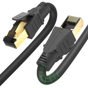كابل إيثرنت Cat 8 بطول 15 قدمًا، سرعة عالية 40 جيجابت في الثانية 2000 ميجا هرتز محمي 28AWG Cat8 كابل شبكة LAN مع موصل RJ45 مطلي بالذهب، خارجي وداخلي، مقاوم للأشعة فوق البنفسجية لجهاز التوجيه/الألعاب/الكمبيوتر/المودم in Kuwait