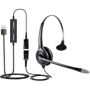 VoiceJoy HD261 USB Plug Headphone Call Center Comfort Noise Cancelling Headset with Quick Disconnect to USB Adapter for Laptop,PC,Skype,Zoom,Webinar,Black in Kuwait