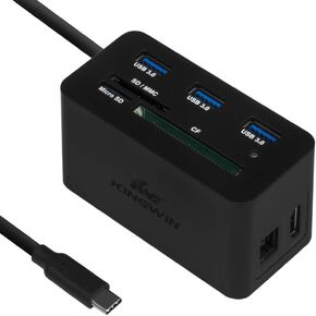 Kingwin USB HUB Adapter w/ Memory Card Reader Writer & USB 3.0 HUB Combo - Supports High Speed SD MS Micro M2 CF Card Reader For Macbook, Laptop, Desktop - Includes USB Cable 5 Gbps Speed, Black in Kuwait
