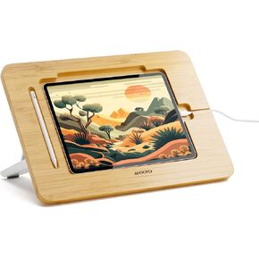 حامل رسم iPad من الخيزران من AFOOYO - محمول وقابل للتعديل بخمس زوايا، حامل حامل للكمبيوتر المحمول، حامل قراءة الكتب، يناسب 9.7/10.2/10.5/10.9/11 بوصة