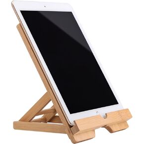 Bamboo Tablet Stand Holder Adjustable Folding Wood iPad Stand with Chargeable Hole for Desk iPad Cooking Stand in Kuwait
