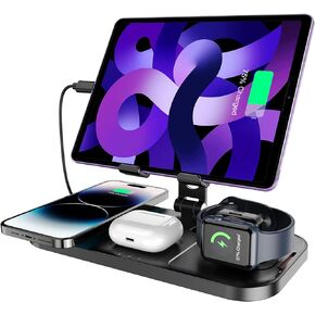 دوب شاحن لاسلكي متوافق مع ايفون 13 12 11 برو ماكس ميني SE XS 8P، قاعدة شحن لاسلكية 3 في 1 لسماعات ايربودز برو/1/2/3، حامل شاحن ساعة لساعة اي ووتش 7 اس اي 6 5 4 3 2 1 in Kuwait