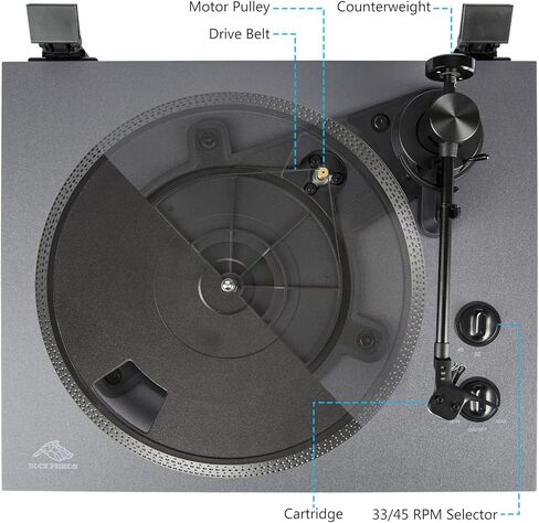 1 BY ONE Rock Pigeon Vinyl Record Player, Belt-Drive Turntable with Speakers, Built-in Phono Preamp, Moving Magnetic Cartridge AT-3600L, RCA Out, 2-Speed in Kuwait