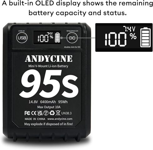 ANDYCINE 95Wh Micro V Mount Battery Dual D TAP Output，USB-A USB-C Output DC Output with LCD Capacity Indicator in Kuwait