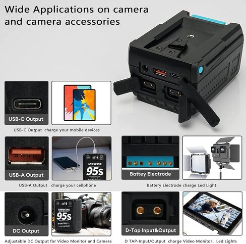 ANDYCINE 95Wh Micro V Mount Battery Dual D TAP Output，USB-A USB-C Output DC Output with LCD Capacity Indicator in Kuwait