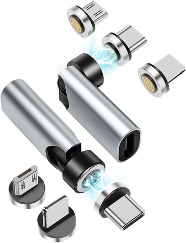 SHEEAST USB C محول مغناطيسي 2 حزمة 540 درجة دوران 3 في 1 QC 3.0 شحن سريع أقصى دعم 3A، فضي in Kuwait