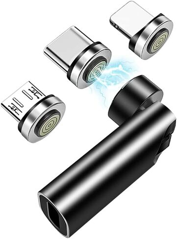 USB C Magentic Adapter 540 Degree Rotation 3 in 1 QC 3.0 Fast Charging Max Support 3A, Grey in Kuwait