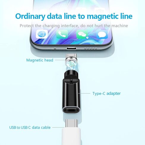USB C Magentic Adapter 540 Degree Rotation 3 in 1 QC 3.0 Fast Charging Max Support 3A, Grey in Kuwait