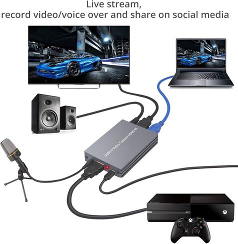 بطاقة التقاط اتش دي ام اي 4 كيه من مايكرووير مع مدخل ميكروفون محيطي HDMI وإخراج صوت، صندوق تسجيل تسجيل HDMI إلى USB 3.0 كاميرا فيديو حية تدعم شاشة 1080P بنظام تشغيل ويندوز ماك in Kuwait