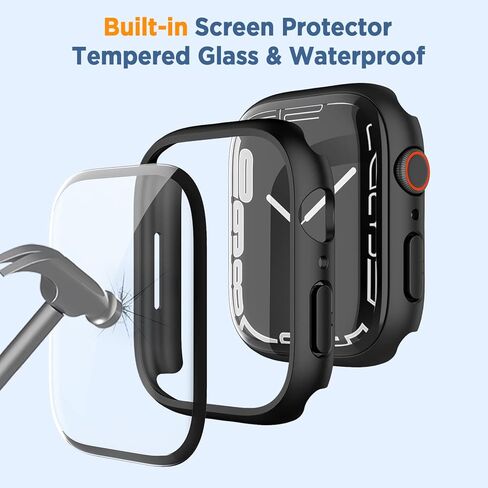 حافظة منحنية ثلاثية الأبعاد لساعة Apple Watch Series 7، واقي شاشة من الزجاج المقوى 41 ملم iWatch غطاء كامل للوجه ملحقات الساعة الذكية (أسود + أبيض) in Kuwait